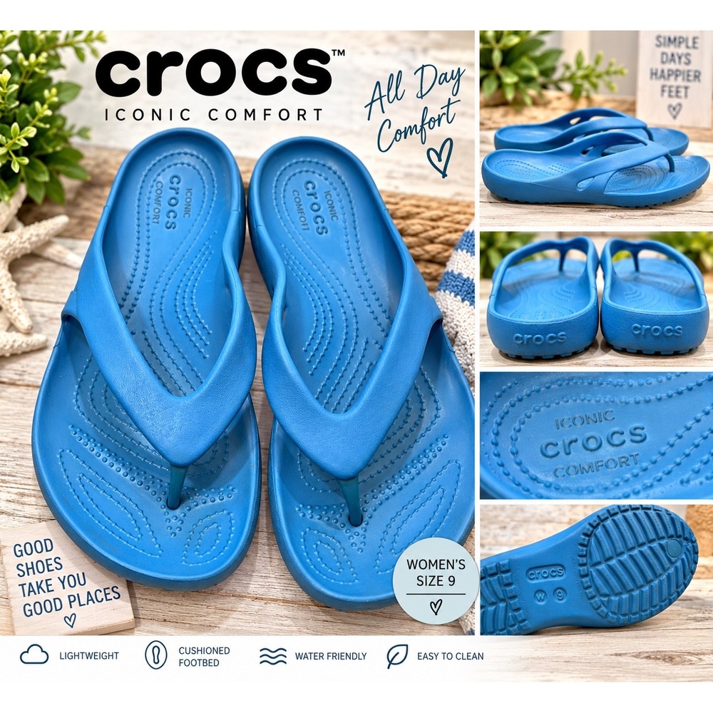Crocs Kadee II Blue Flip Flops Womens Size 9 Iconic Comfort Sandals 202492